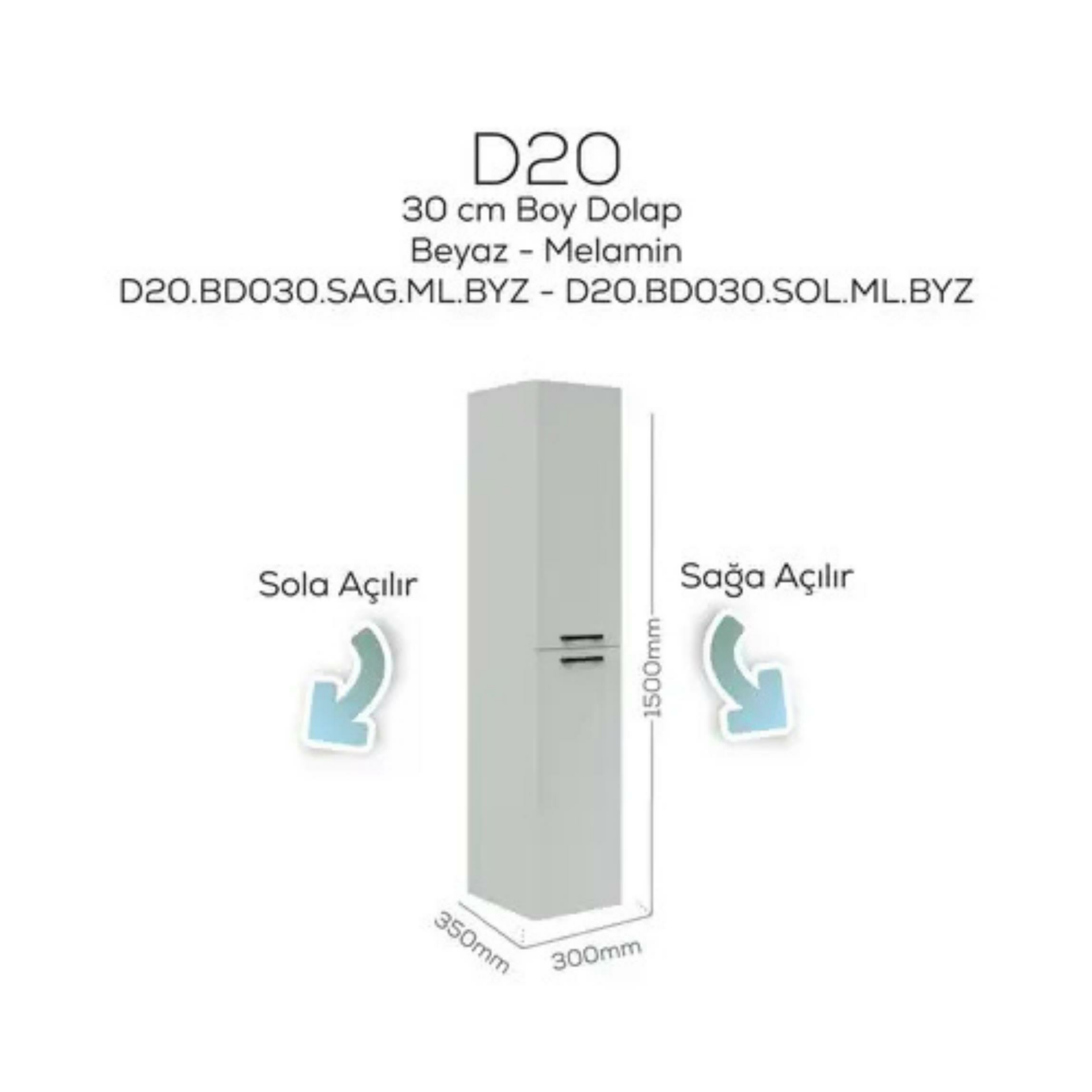 Creavit D20 Sağa Açılan Boy Dolabı Beyaz