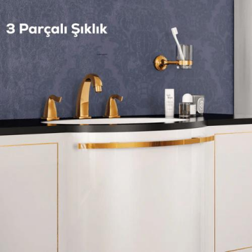 Creavit GZ1503G Giza 3 Delikli Sifonlu Lavabo Bataryası - Altın