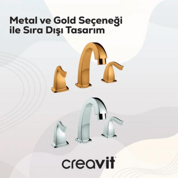 Creavit GZ1503G Giza 3 Delikli Sifonlu Lavabo Bataryası - Altın