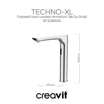 Creavit ES6500 Tek Su Girişli Fotoselli Uzun Lavabo Bataryası - Krom