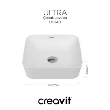 Creavit UL040 Ultra Kare Çanak Lavabo 40cm Beyaz Mat