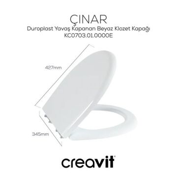 Creavit Çınar Duroplast Yavaş Kapanan Klozet Kapağı Beyaz