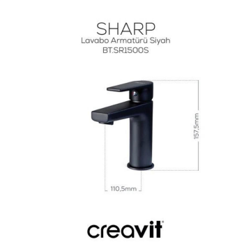 Creavit SR1500S Sharp Lavabo Bataryası - Siyah