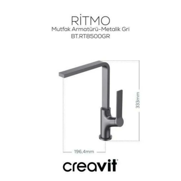 Creavit Ritmo Uzun Lavabo Armatürü - Metalik Gri