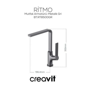Creavit RT6500GR Ritmo Uzun Lavabo Bataryası - Metalik Gri