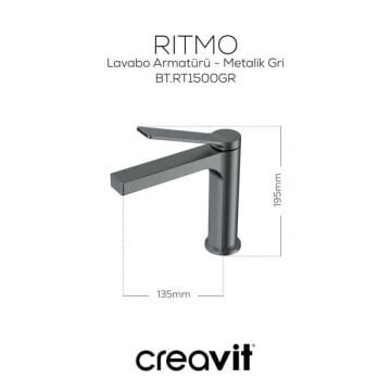 Creavit RT1500GR Ondeo Lavabo Bataryası - Metalik Gri