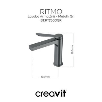 Creavit RT1500GR Ondeo Lavabo Bataryası - Metalik Gri