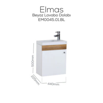 Elmas Lavabo Dolabı 45 cm Beyaz - Parlak Belly