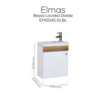 Elmas Lavabo Dolabı 45 cm Beyaz - Parlak Belly