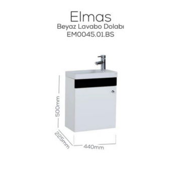 Elmas Lavabo Dolabı 45 cm Beyaz - Siyah