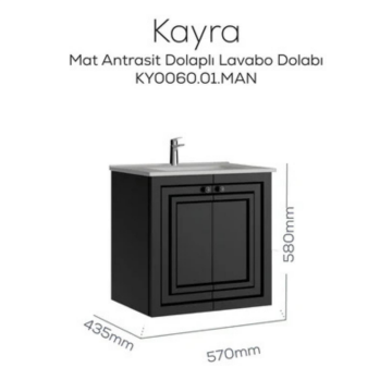 Creavit Kayra Lavabo Dolabı Kapaklı Mat Antrasit