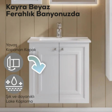 Kayra Lavabo Dolabı Kapaklı Mat Beyaz