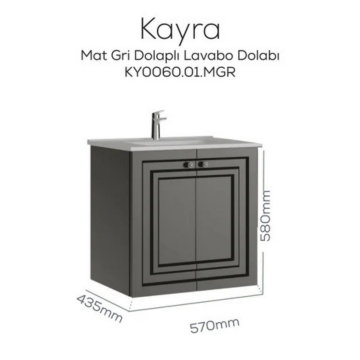 Creavit Kayra Lavabo Dolabı Kapaklı Mat Gri
