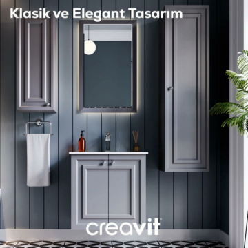 Creavit Kayra Lavabo Dolabı Kapaklı Mat Gri