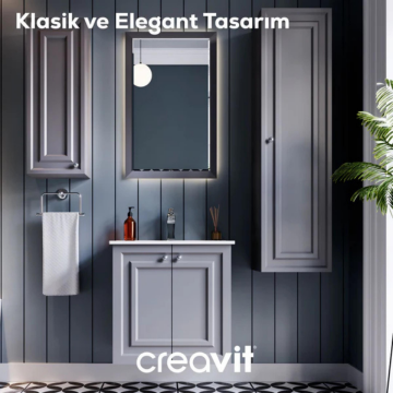 Creavit Kayra Lavabo Dolabı Kapaklı Mat Gri
