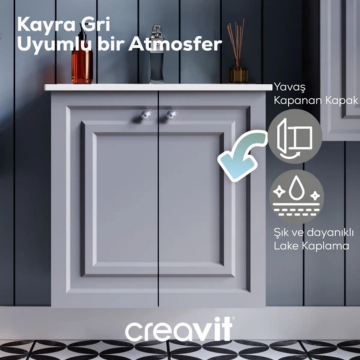 Creavit Kayra Lavabo Dolabı Kapaklı Mat Gri