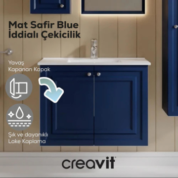 Creavit Kayra Lavabo Dolabı Kapaklı Mat Safire Blue