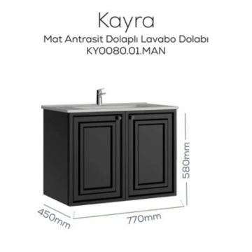 Creavit Kayra Lavabo Dolabı Kapaklı Mat Antrasit