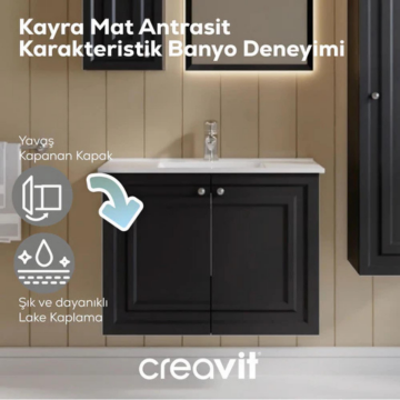 Creavit Kayra Lavabo Dolabı Kapaklı Mat Antrasit