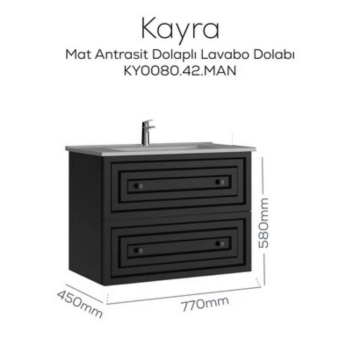 Creavit Kayra Lavabo Dolabı Çekmeceli Mat Antrasit