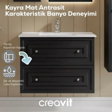 Creavit Kayra Lavabo Dolabı Çekmeceli Mat Antrasit