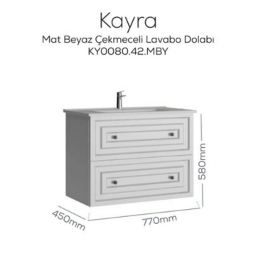 Creavit Kayra Lavabo Dolabı Çekmeceli Mat Beyaz