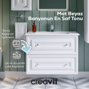 Creavit Kayra Lavabo Dolabı Çekmeceli Mat Beyaz