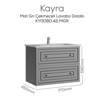 Creavit Kayra Lavabo Dolabı Çekmeceli Mat Gri