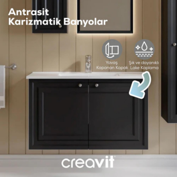 Creavit Kayra Lavabo Dolabı Kapaklı Mat Antrasit