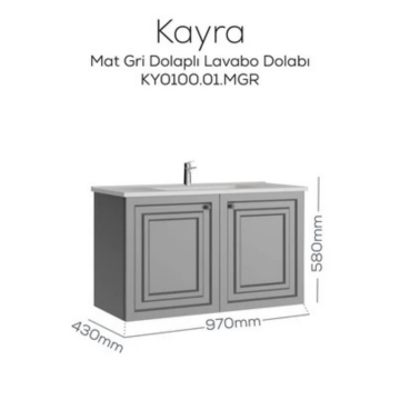 Creavit Kayra Lavabo Dolabı Kapaklı Mat Gri