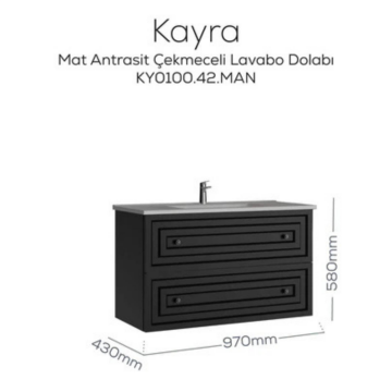Creavit Kayra Lavabo Dolabı Çekmeceli Mat Antrasit