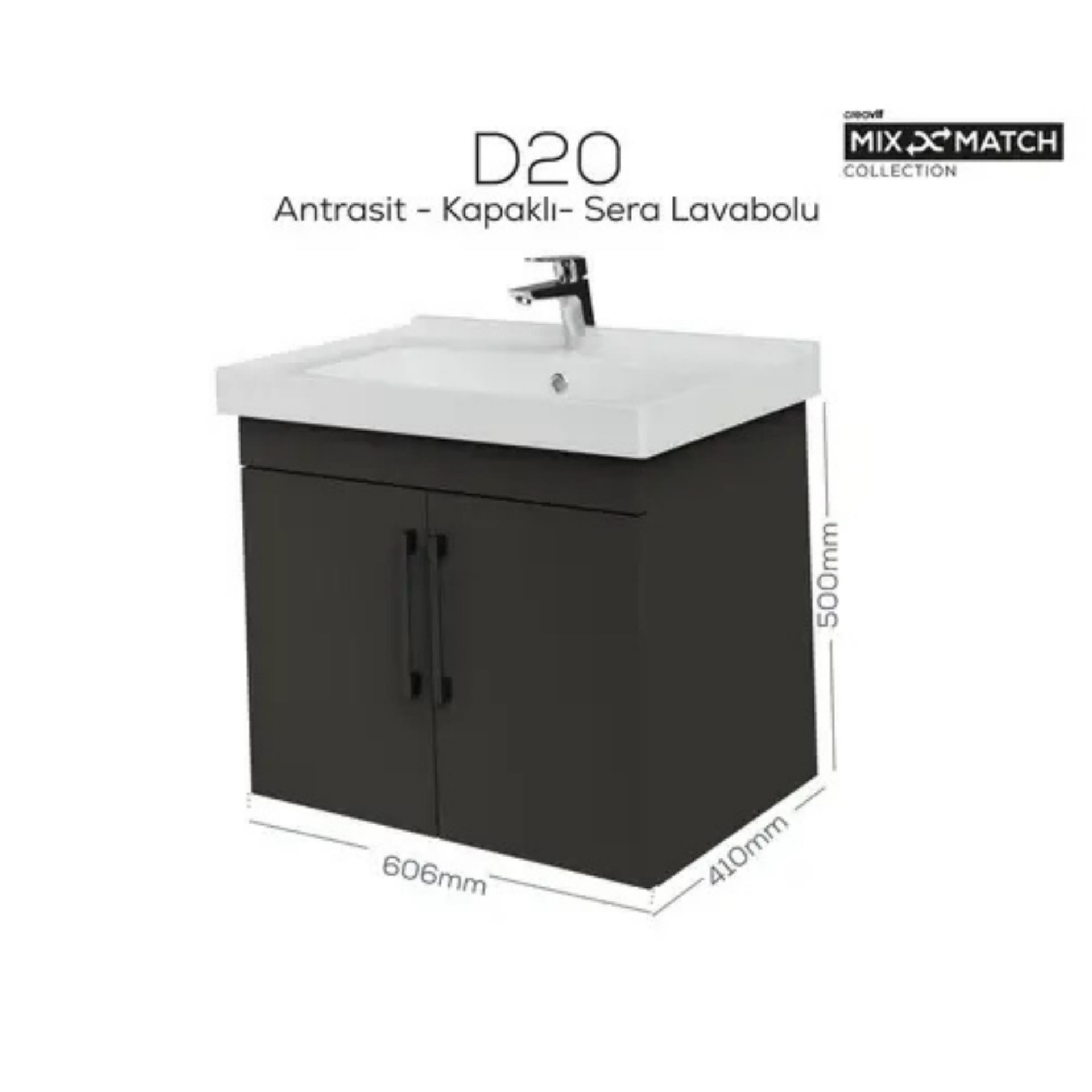 Creavit D20 Kapaklı Lavabo Dolabı Antrasit