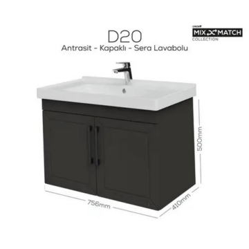 Creavit D20 Kapaklı Lavabo Dolabı Antrasit