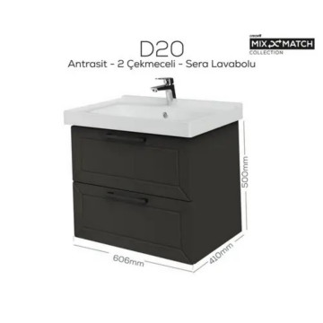 Creavit D20 2 Çekmeceli Lavabo Dolabı Antrasit