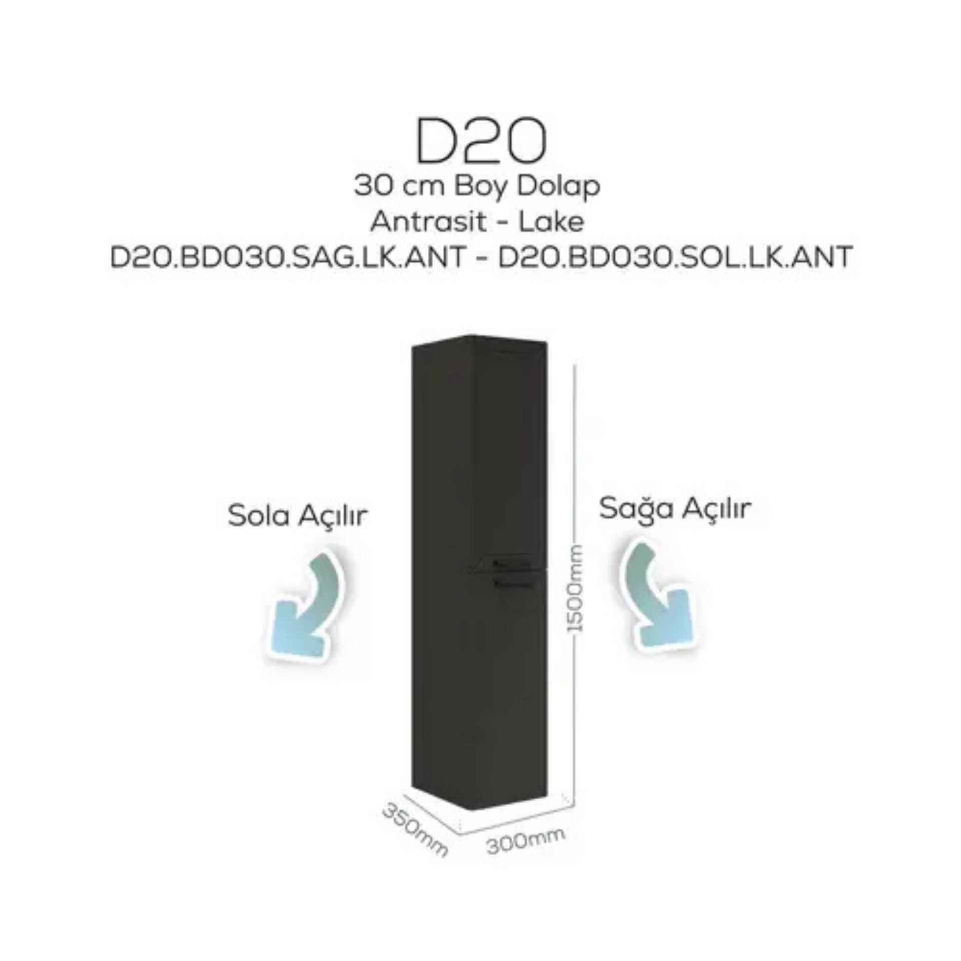 Creavit D20 Sağa Açılır Boy Dolabı Antrasit