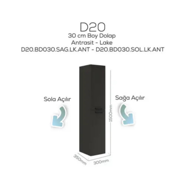 Creavit D20 Sağa Açılır Boy Dolabı Antrasit