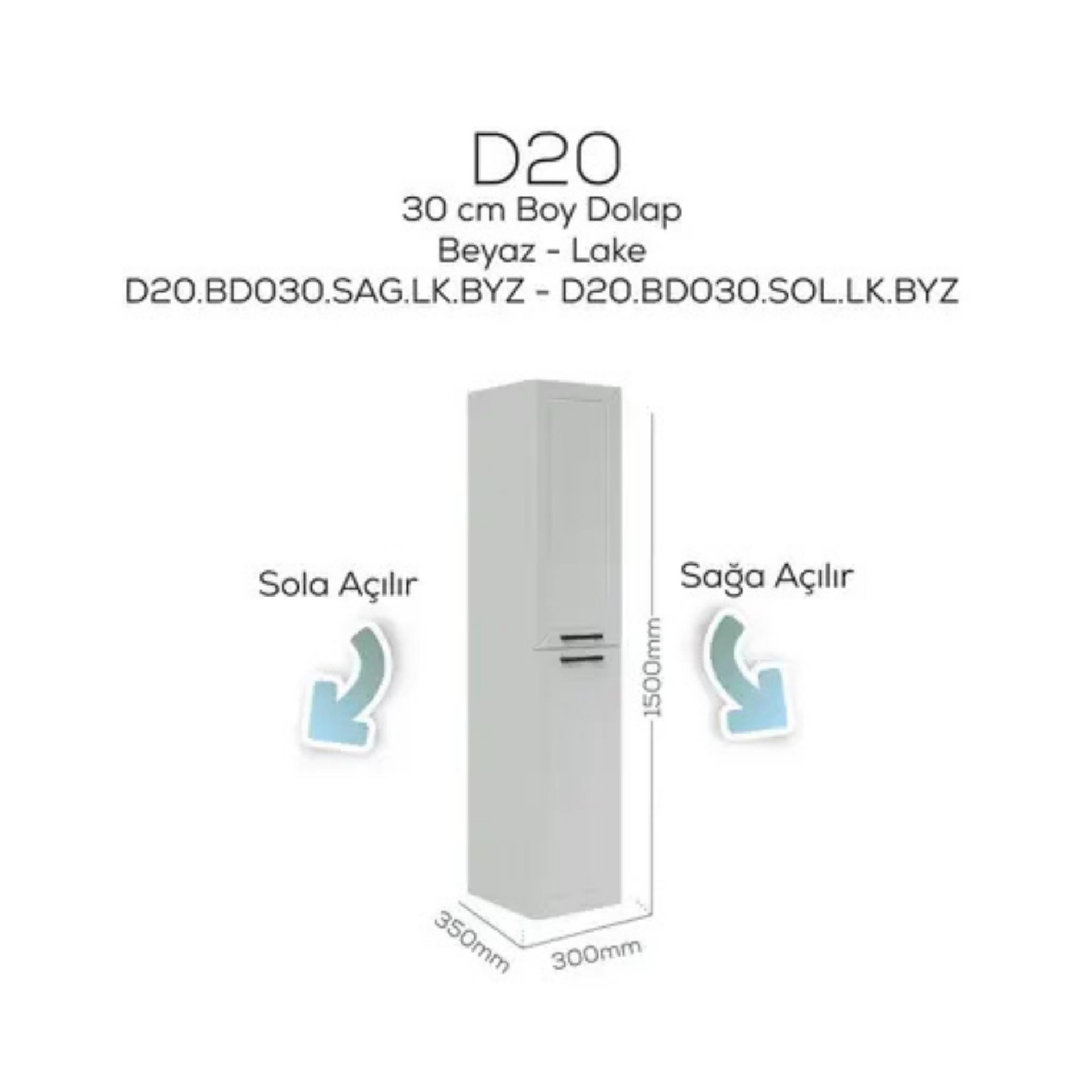 Creavit D20 Sağa Açılır Boy Dolabı Beyaz
