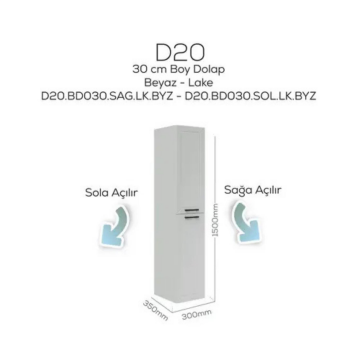 Creavit D20 Sağa Açılır Boy Dolabı Beyaz