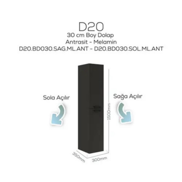 Creavit D20 Sağa Açılır Boy Dolabı Antrasit
