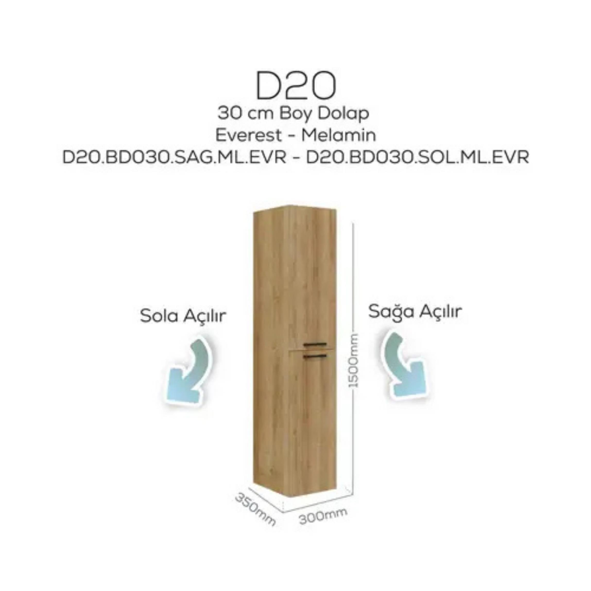 Creavit D20 Sağa Açılır Boy Dolabı Everest