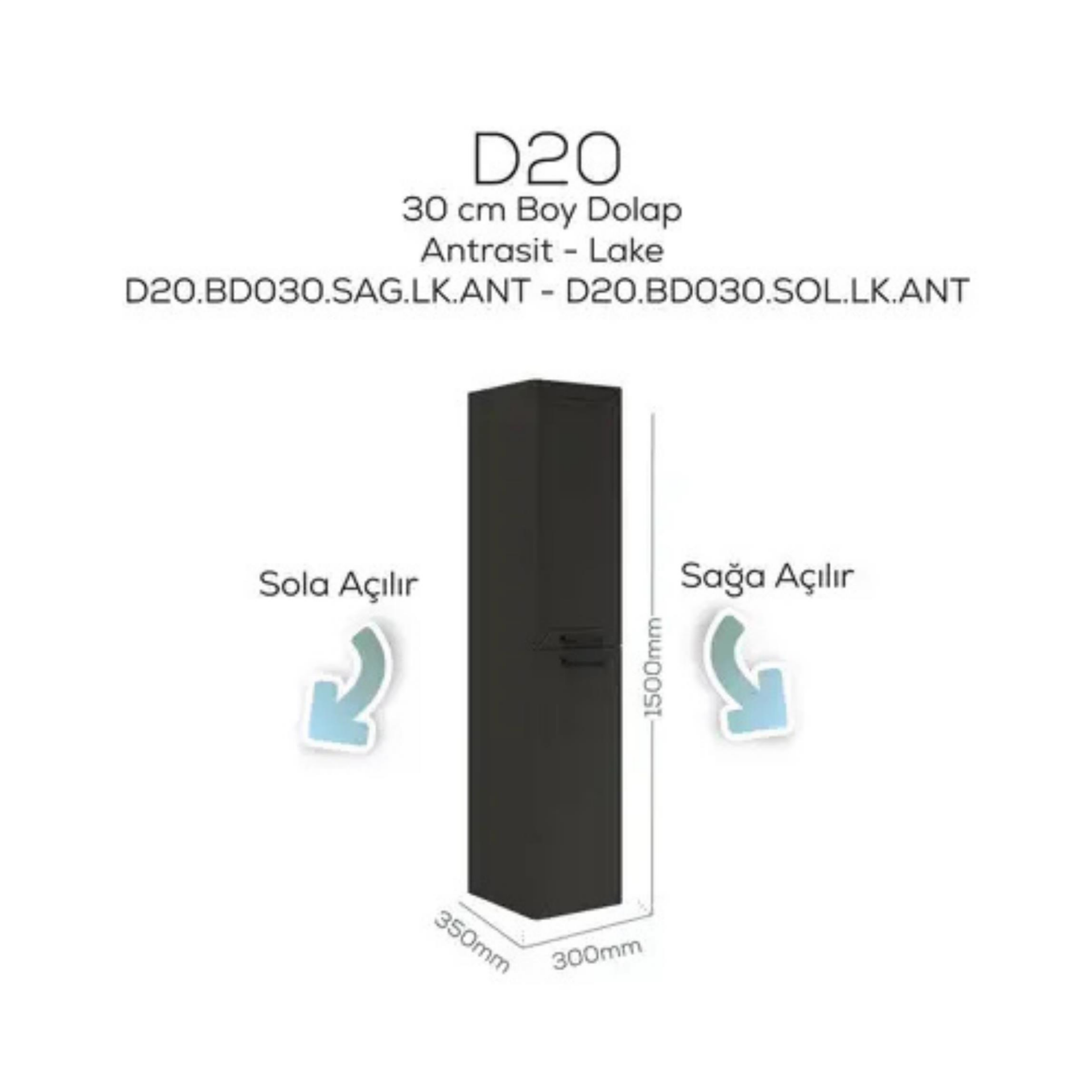 Creavit D20 Sola Açılır Boy Dolabı Antrasit