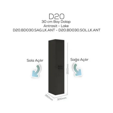 Creavit D20 Sola Açılır Boy Dolabı Antrasit