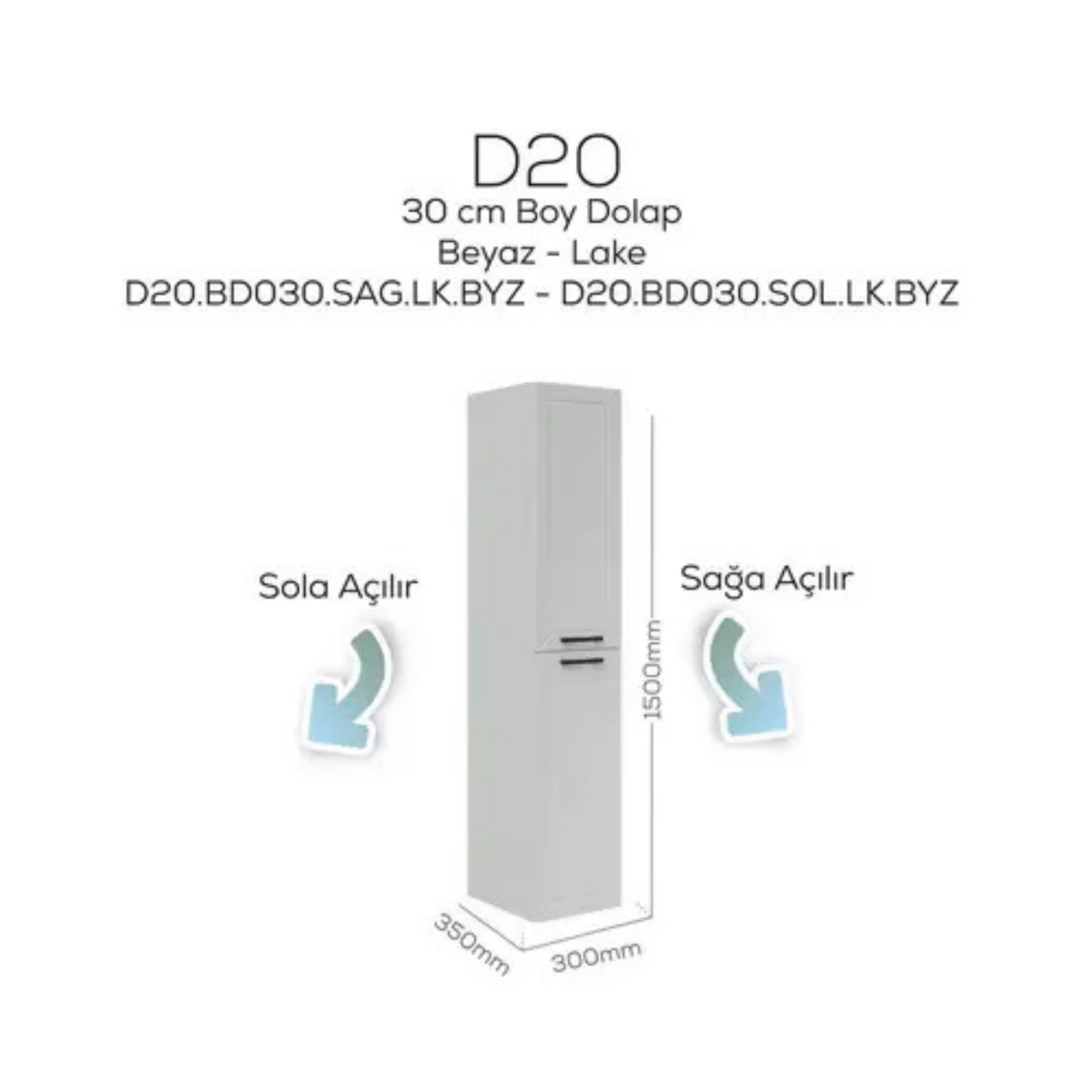 Creavit D20 Sola Açılır Boy Dolabı Beyaz