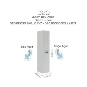 Creavit D20 Sola Açılır Boy Dolabı Beyaz
