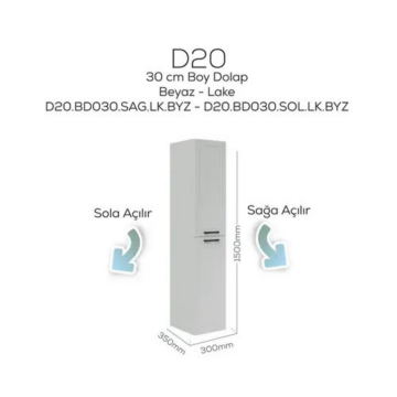 Creavit D20 Sola Açılır Boy Dolabı Beyaz
