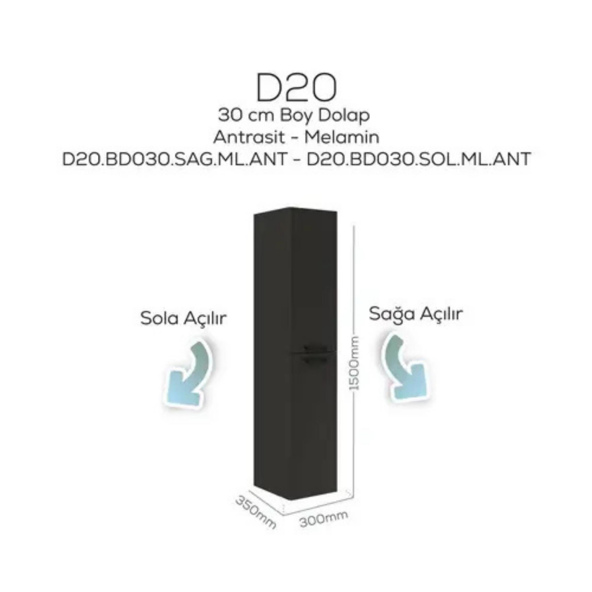 Creavit D20 Sola Açılır Boy Dolabı Antrasit