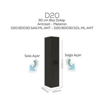 Creavit D20 Sola Açılır Boy Dolabı Antrasit