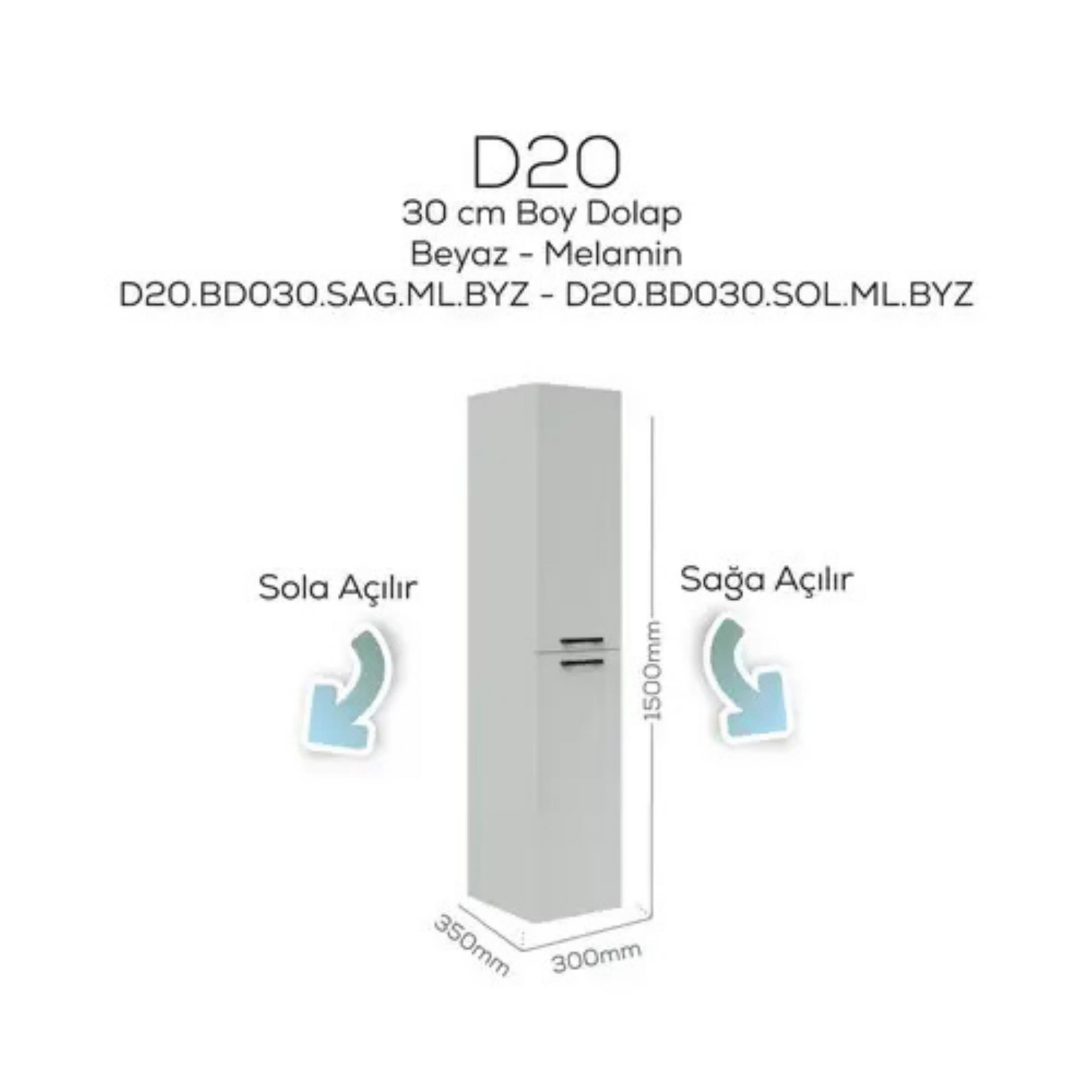 Creavit D20 Sola Açılır Boy Dolabı Beyaz