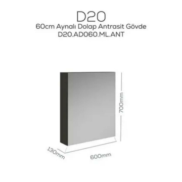 Creavit D20 Aynalı Dolap Antrasit 600x700x130mm