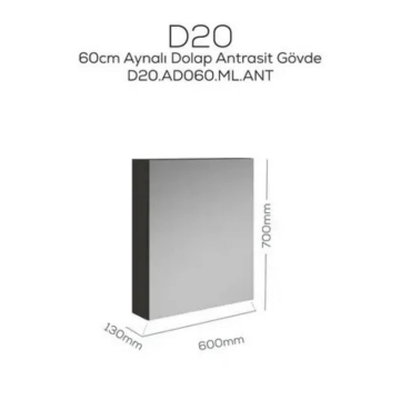 Creavit D20 Aynalı Dolap Antrasit 600x700x130mm